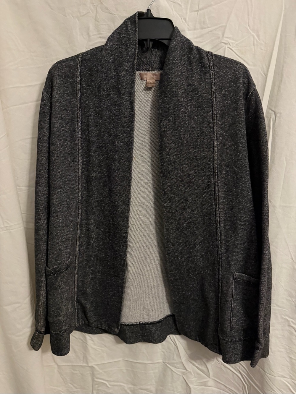 White Stay Charcoal Shawl Collar Open Cardigan